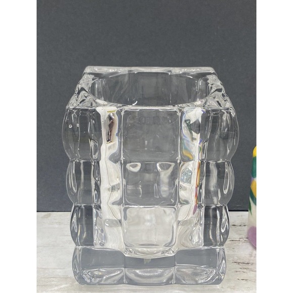 Square Cut Bubble Glass Votive Crystal Candle Holder With Colorful Swirl Candle - Picture 9 of 11